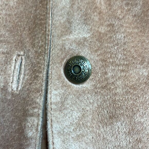 Y2K Vintage Tan Suede Jacket Button Front Large Live a Little - Picture 2 of 8
